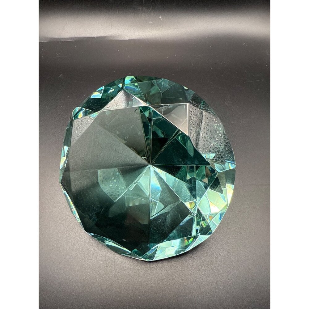 Large Heavy Faceted Green Crystal Paperweight 5 Inches Diameter